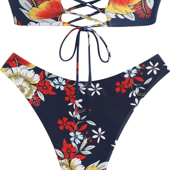 Knotted Bandeau Bikini for Women Strapless Swimsuits High Cut Bathing Suit - Picture 5 of 5